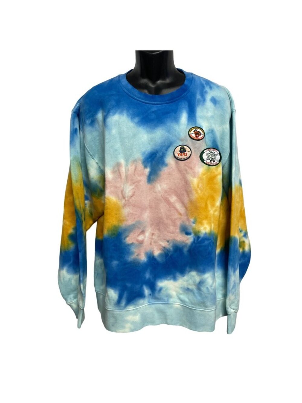 VANS Fresh Pair Tie Dye Crew Sweatshirt Pullover Patches Size XL